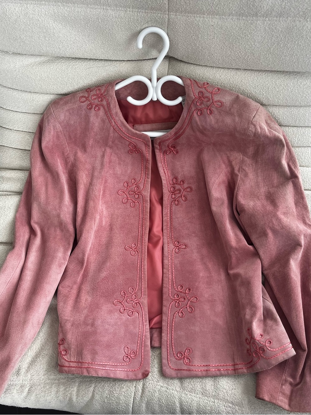 Women’s Pink Suede Embroidered Jacket